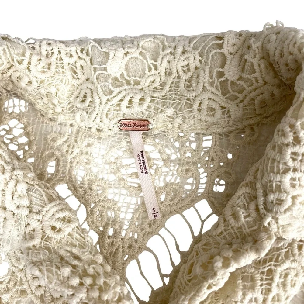 Free‎ People Until Sundown Shirt Crochet Lace Neutral Button Down Small